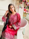 3 pcs Women's Stitched Katan Silk Printed suit