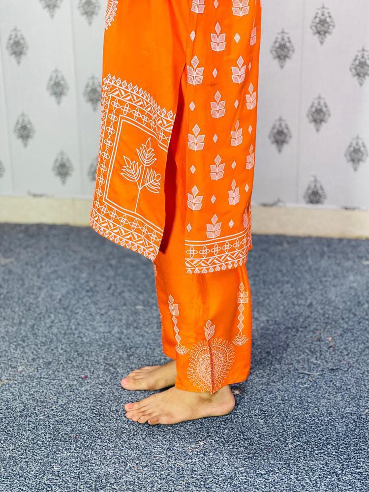 2 PCS WOMEN'S STITCHED ARABIC LAWN BLOCK PRINTED SHIRT WITH TROUSER