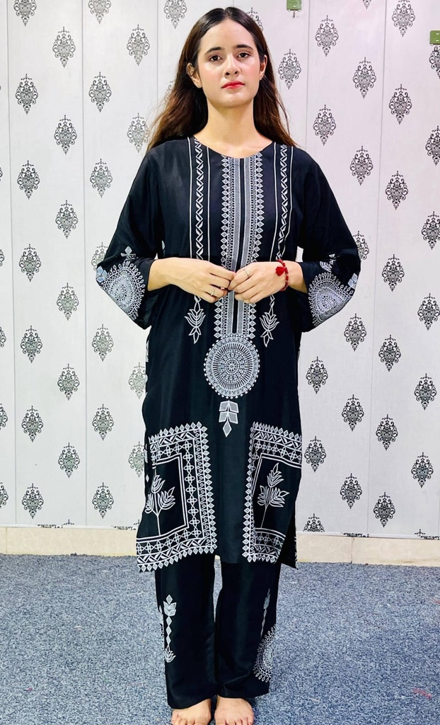 2 PCS WOMEN'S STITCHED ARABIC LAWN BLOCK PRINTED SHIRT WITH TROUSER