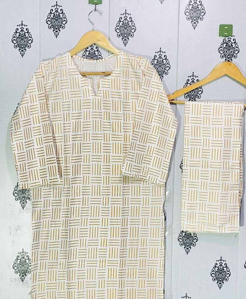2 PCS WOMEN'S STITCHED LINEN PRINTED SUIT