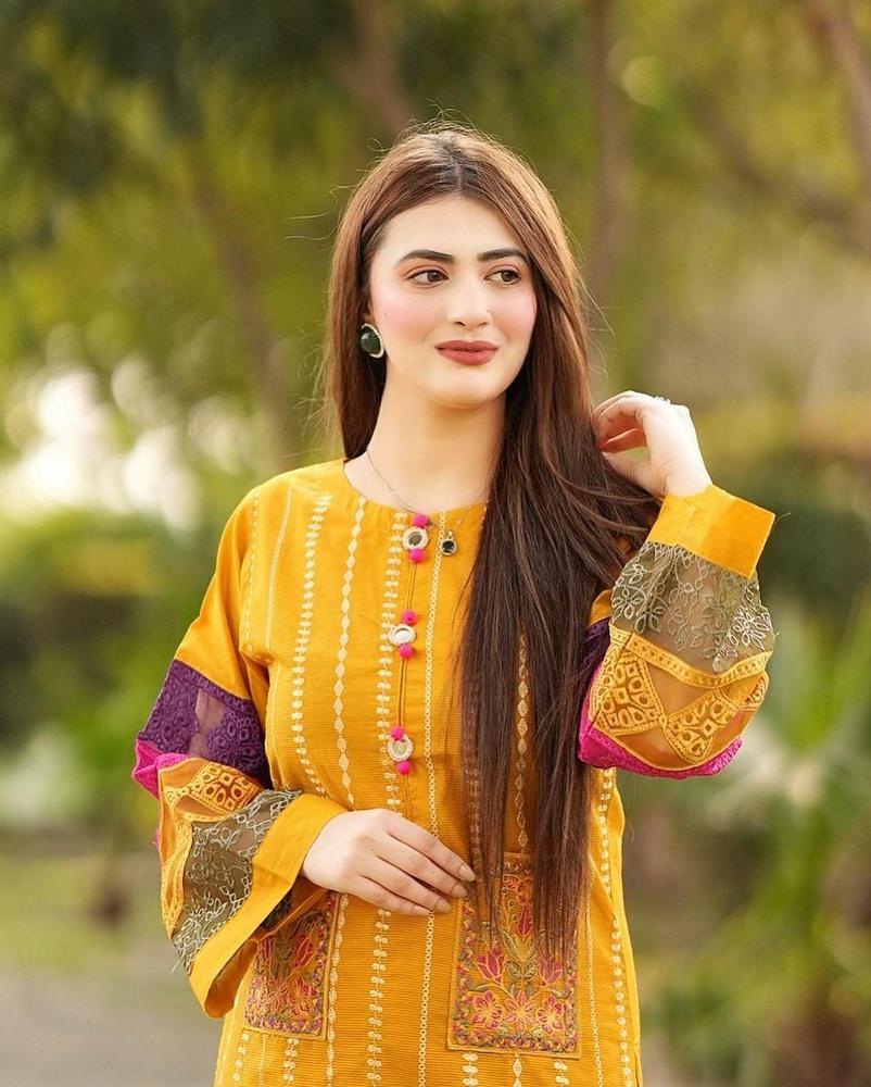 2PCS WOMEN'S STITCHED ORGANZA EMBROIEDERED SHIRT WITH TROUSER