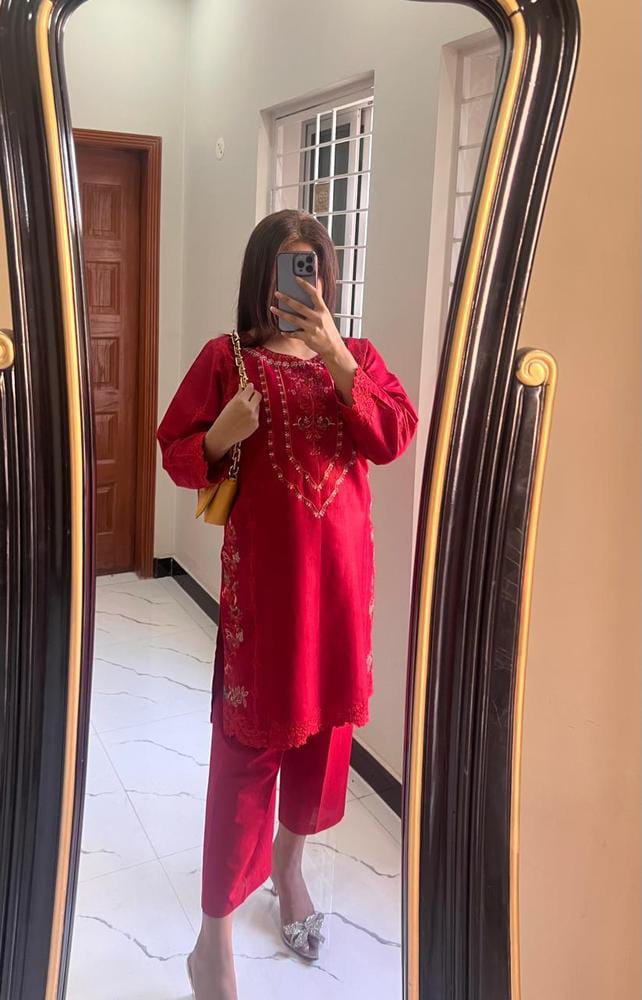 2 PCS WOMEN'S STITCHED COTTON EMBROIDERED SHIRT  AND TROUSER
