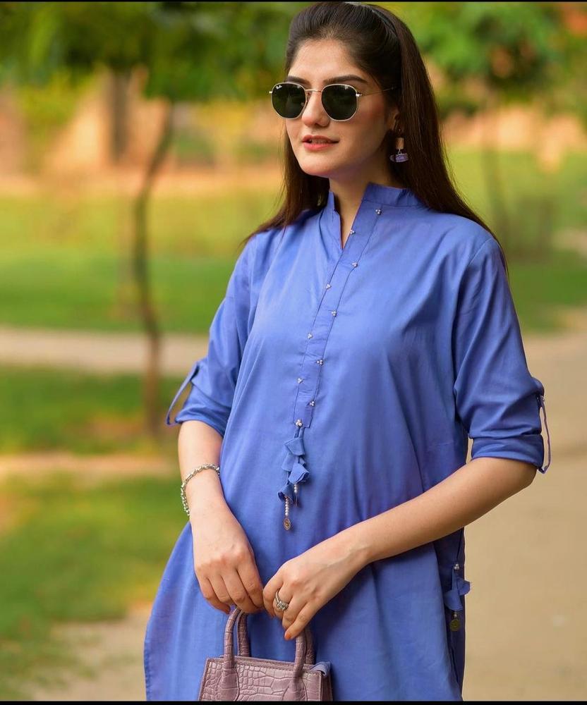 2 PCS WOMEN'S STITCHED CAMBRIC PLAIN SUIT
