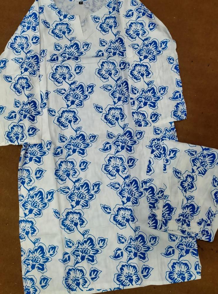 2 Pcs Women's Stitched Lien PrintedShirt And Trouser