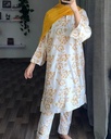 2 Pcs Women's Stitched Lien Printed Shirt And Trouser