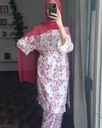 2 Pcs Women's Stitched Lien Printed Shirt And Trouser
