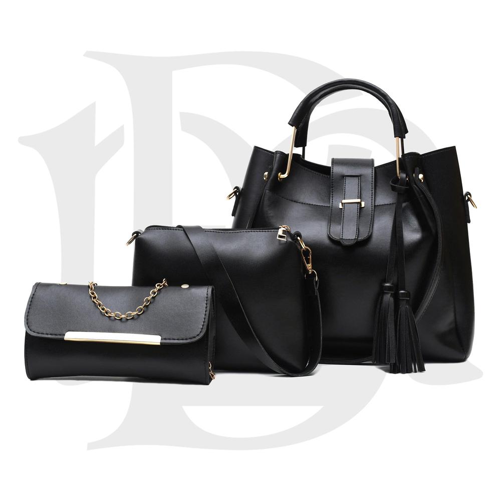 
3PCS WOMEN'S PU LEATHER PLAIN HANDBAG