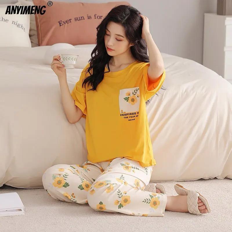 WOMEN'S STITCHED COTTON JERSEY PRINTED NIGHT SUIT