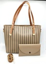 2PC LEATHER PLAIN SHOULDER HANDBAG
