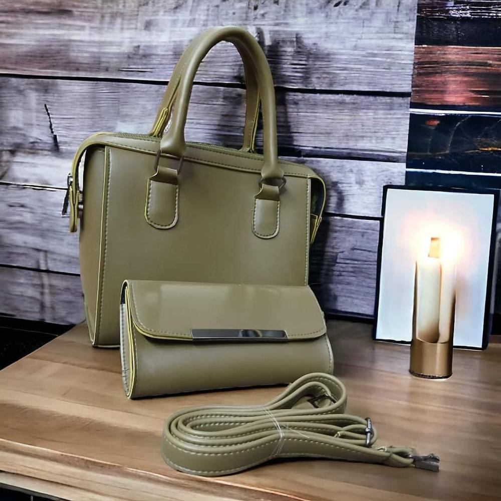 2PC PU LEATHER HANDBAG WITH LONG STARP 