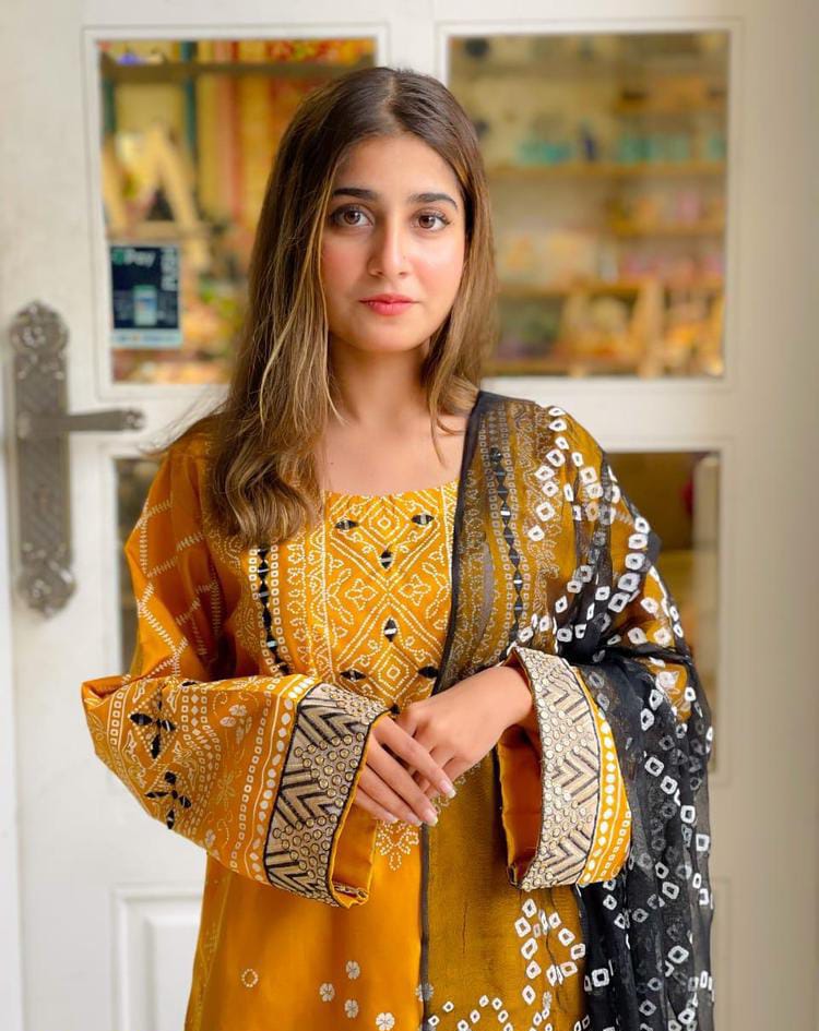 3 pcs Women's Stitched Katan Silk Printed suit