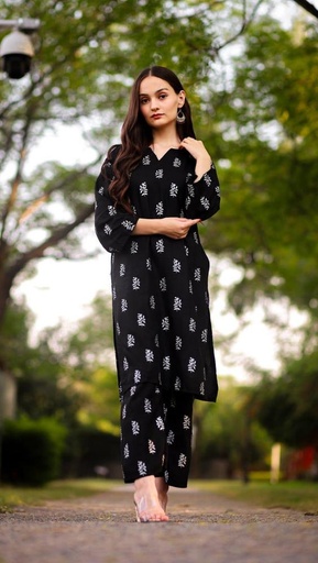 2PCS STITCHED LINEN BLOCK PRINTED SUIT