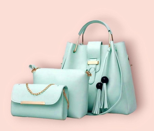 3PCS WOMEN'S PU LEATHER PLAIN HANDBAG 