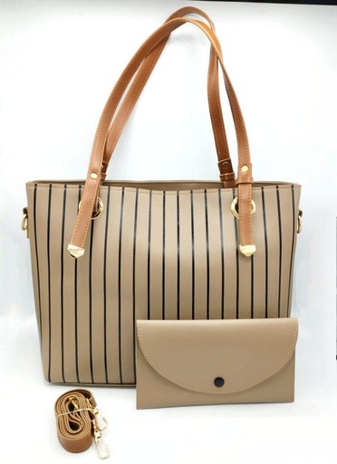 2PC LEATHER PLAIN SHOULDER HANDBAG