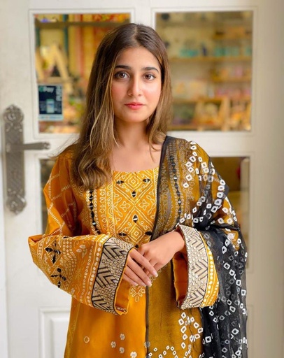 3 pcs Women's Stitched Katan Silk Printed suit