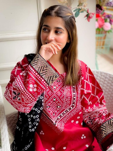 3 pcs Women's Stitched Katan Silk Printed suit