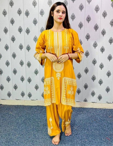 2 PCS WOMEN'S STITCHED ARABIC LAWN BLOCK PRINTED SHIRT WITH TROUSER