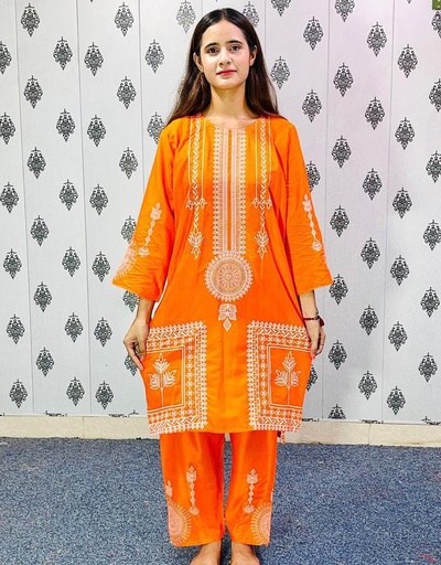 2 PCS WOMEN'S STITCHED ARABIC LAWN BLOCK PRINTED SHIRT WITH TROUSER