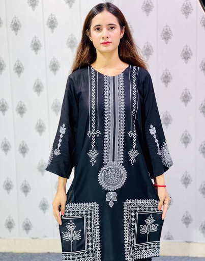2 PCS WOMEN'S STITCHED ARABIC LAWN BLOCK PRINTED SHIRT WITH TROUSER