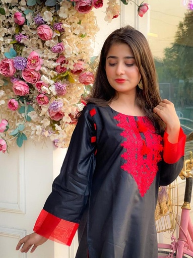 2 PCS WOMEN'S STITCHED LIEN EMBORIDERED SUIT