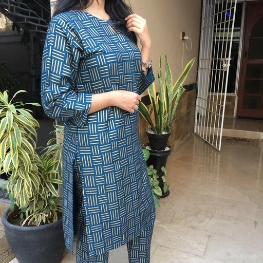 2 PCS WOMEN'S STITCHED LINEN PRINTED SUIT