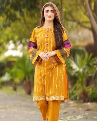 2PCS WOMEN'S STITCHED ORGANZA EMBROIEDERED SHIRT WITH TROUSER