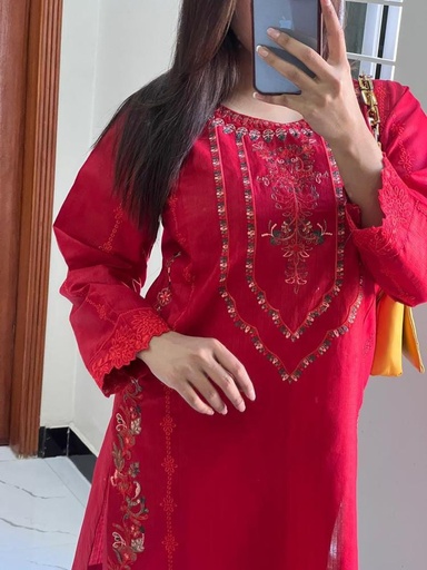 2 PCS WOMEN'S STITCHED COTTON EMBROIDERED SHIRT  AND TROUSER