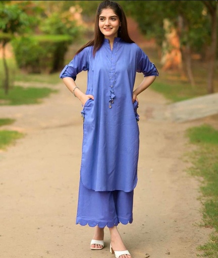 2 PCS WOMEN'S STITCHED CAMBRIC PLAIN SUIT