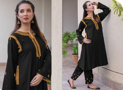 2 PCS WOMEN'S STITCHED LINE PRINTED SUIT